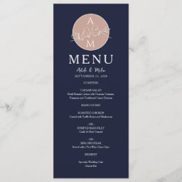 Elegant Roos Gold en marineblauw huwelijk Menu
