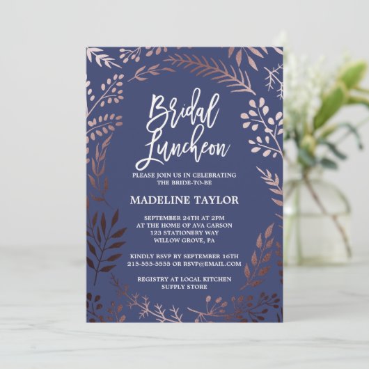 Elegant Roos Gold en marinebridal Luncheon Kaart (Staand voorkant)