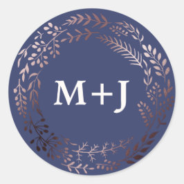 Elegant Roos Gold- en marinesamenzegels Ronde Sticker