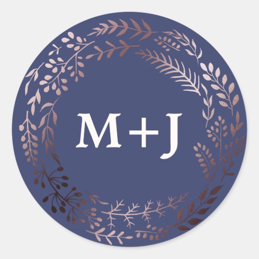 Elegant Roos Gold- en marinesamenzegels Ronde Sticker (Voorkant)