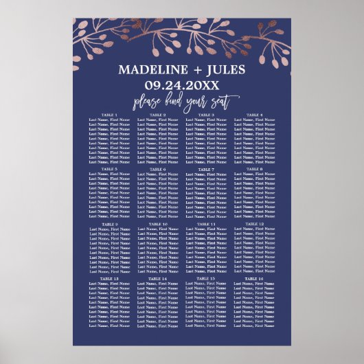 Elegant Roos Gold- en marinesovenzitje Poster (Voorkant)