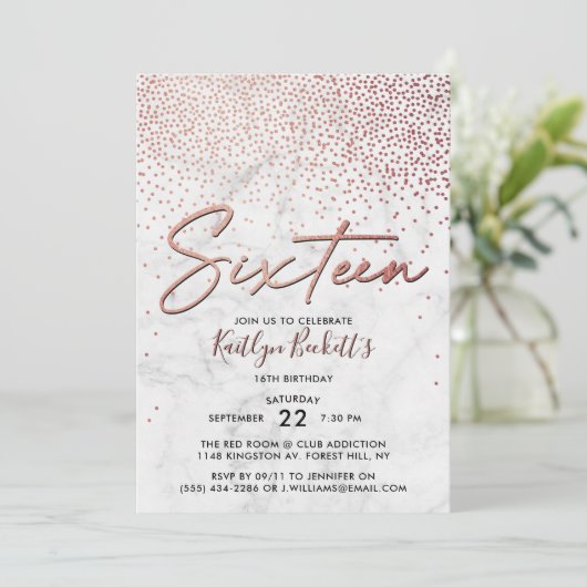 Elegant Roos Gold en marmer 16e verjaardag Kaart (Staand voorkant)