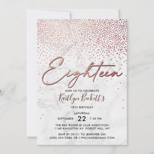 Elegant Roos Gold en marmer 18e verjaardag Kaart (Voorkant)