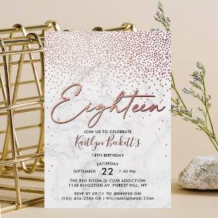 Elegant Roos Gold en marmer 18e verjaardag Kaart