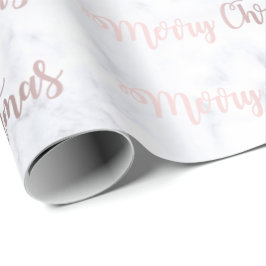 Elegant Roos Gold- en marmer-kerstpatroon Cadeaupapier