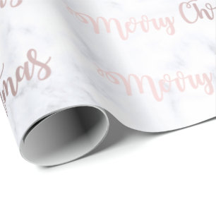 Elegant Roos Gold- en marmer-kerstpatroon Cadeaupapier