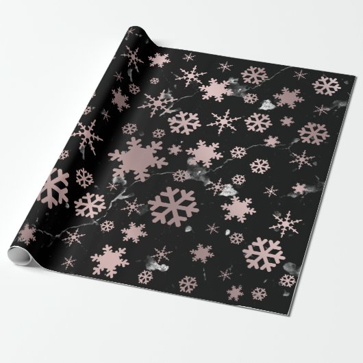 Elegant Roos Gold en marmer kerstsnowflakes Cadeaupapier (Uitgerold)