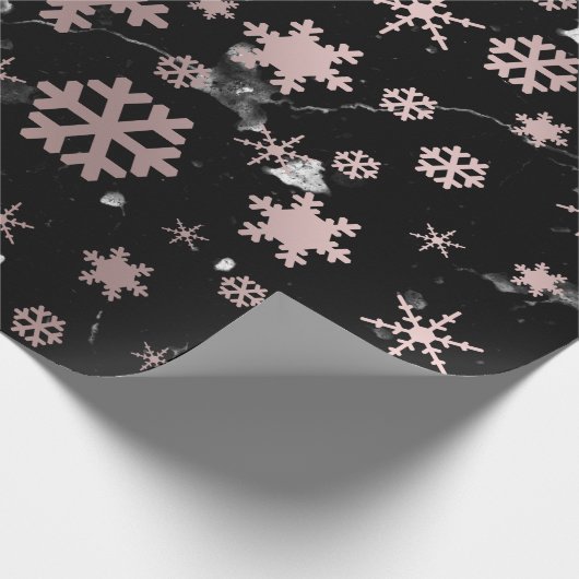 Elegant Roos Gold en marmer kerstsnowflakes Cadeaupapier (Hoek)
