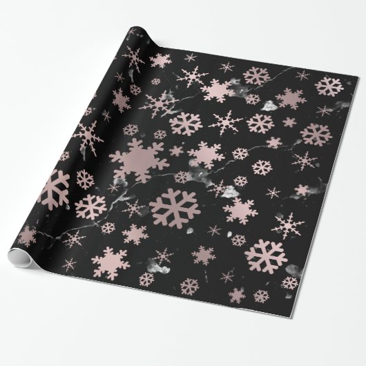 Elegant Roos Gold en marmer kerstsnowflakes Cadeaupapier (Uitgerold)