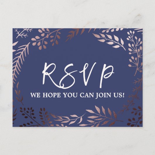 Elegant Roos Gold en Navy Song Request RSVP Uitnodiging Briefkaart (Voorkant)