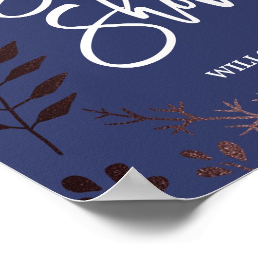 Elegant Roos Gold en Navy Vrijgezellenfeest Welkom Poster (Hoek)