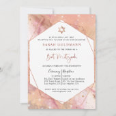 Elegant Roos Gold en Roze Celestial Bat Mitzvah Kaart (Voorkant)