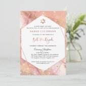 Elegant Roos Gold en Roze Celestial Bat Mitzvah Kaart (Staand voorkant)