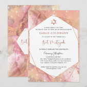 Elegant Roos Gold en Roze Celestial Bat Mitzvah Kaart (Voorkant / Achterkant)