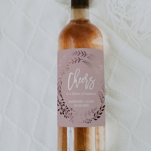 Elegant Roos Gold en roze "Cheers Wedding" Wijn Etiket
