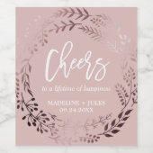 Elegant Roos Gold en roze "Cheers Wedding" Wijn Etiket (Enkel label)