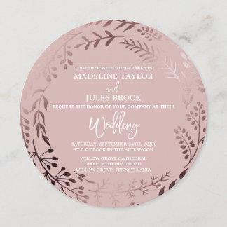 Elegant Roos Gold en Roze Rondbruiloft Kaart
