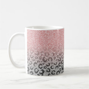 Elegant Roos Gold en Silver Glitter Leopard Print Koffiemok