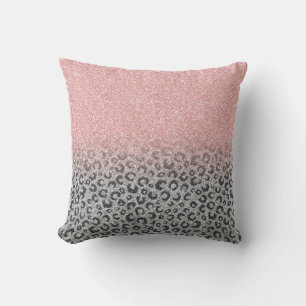 Elegant Roos Gold en Silver Glitter Leopard Print Kussen