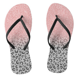 Elegant Roos Gold en Silver Glitter Leopard Print Teenslippers