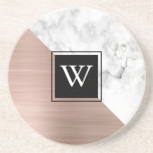 Elegant Roos Gold en White Marble Monogram Zandsteen Onderzetter (Voorkant)
