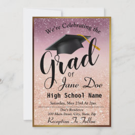 Elegant Roos Gold en zwart glitter Afstuderen Kaart