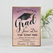 Elegant Roos Gold en zwart glitter Afstuderen Kaart (Staand voorkant)