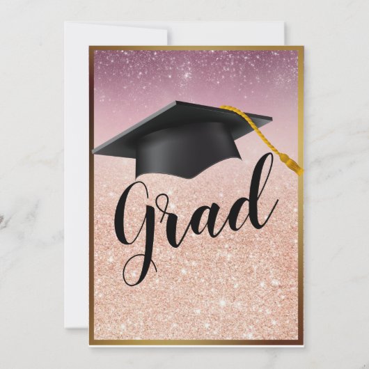 Elegant Roos Gold en zwart glitter Afstuderen Kaart (Achterkant)