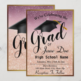 Elegant Roos Gold en zwart glitter Afstuderen Kaart