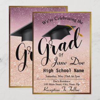 Elegant Roos Gold en zwart glitter Afstuderen Kaart