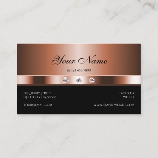 Elegant Roos Gold en zwart met Faux Rhinestones Visitekaartje (Achterkant)