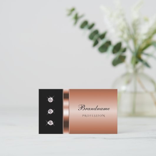 Elegant Roos Gold en zwart met Faux Rhinestones Visitekaartje (Staand voorkant)