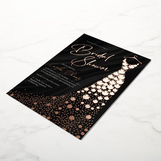 Elegant Roos Gold en zwart modern Vrijgezellenfees Folie Uitnodiging (Gedraaid)