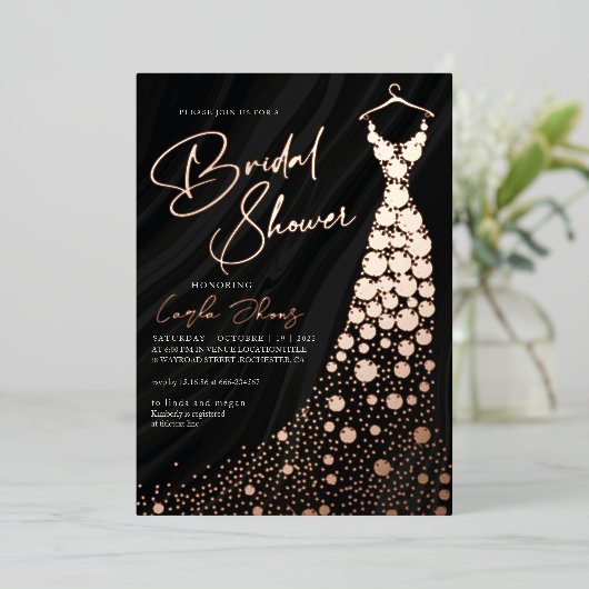 Elegant Roos Gold en zwart modern Vrijgezellenfees Folie Uitnodiging (Staand Voorkant)