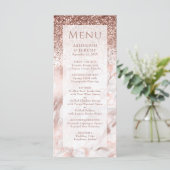 Elegant Roos Gold Faux Glitter Marble Wedding Menu (Staand voorkant)