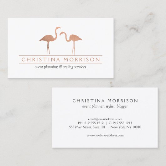 Elegant Roos Gold Flamingos Event Planner Wit Visitekaartje (Voorkant / Achterkant)