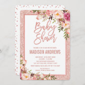 Elegant Roos Gold Floral Baby shower Kaart (Voorkant / Achterkant)