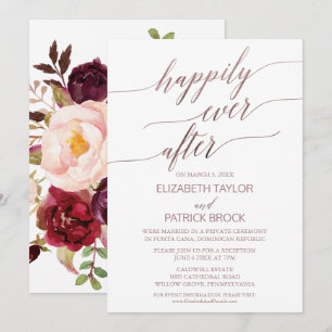 Elegant Roos Gold Floral Back Elopement Kaart