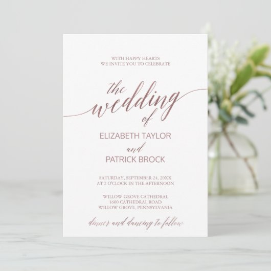 Elegant Roos Gold | Floral Backing Wedding Kaart (Staand voorkant)