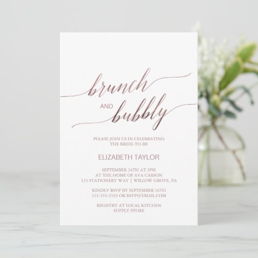 Elegant Roos Gold | Floral Brunch en Bubble Kaart (Staand voorkant)
