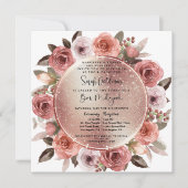 Elegant Roos Gold Floral en Glitter Bat Mitzvah Kaart (Voorkant)