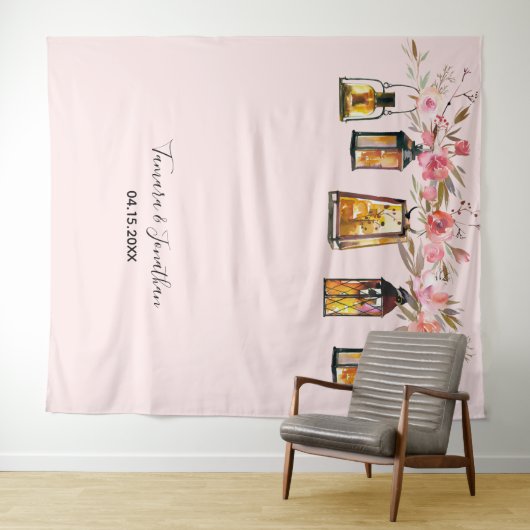 Elegant Roos Gold Floral Foto-achtergrond bruiloft Wandkleed (In Situ (horizontaal))