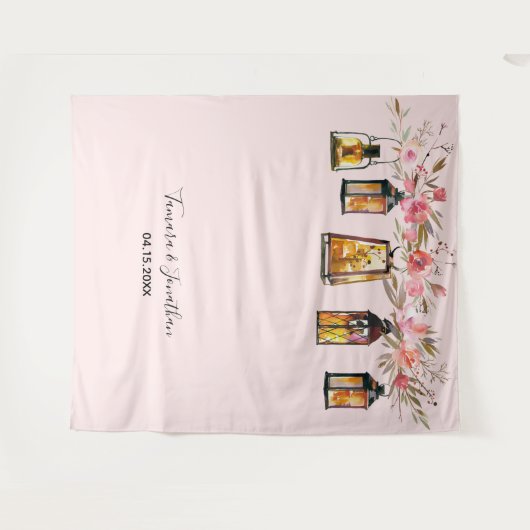 Elegant Roos Gold Floral Foto-achtergrond bruiloft Wandkleed (Voorkant (horizontaal))