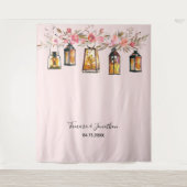 Elegant Roos Gold Floral Foto-achtergrond bruiloft Wandkleed (Voorkant)