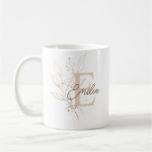 Elegant Roos Gold Floral Leaf Monogram Koffiemok (Links)