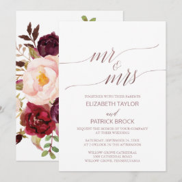 Elegant Roos Gold Floral Mr & Mrs Wedding Kaart