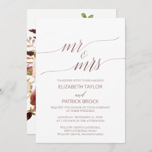 Elegant Roos Gold Floral Mr & Mrs Wedding Kaart