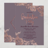 Elegant Roos Gold Floral Paars Mauve Afstuderen Kaart (Voorkant / Achterkant)