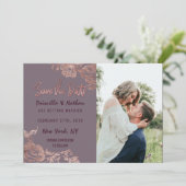 Elegant Roos Gold Floral Paars Mauve Save Date Save The Date (Staand voorkant)
