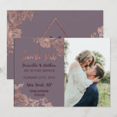 Elegant Roos Gold Floral Paars Mauve Save Date Save The Date (Voorkant / Achterkant)